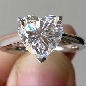 Certified 2ct Diamond Heart Silver 925 Ring